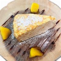 D8 Vanilla Mille-Crepe Cake · layer crepe cake filled with vanilla cream.