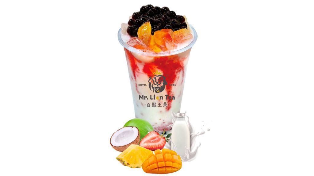 Tropical Milk Berry · Coconut & pineapple base with tropical berry puree. Comes with boba.