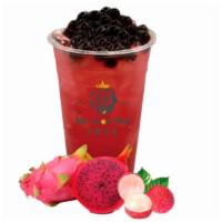 Dragonfuit Lychee Oolong Tea · Oolong tea with dragonfruit and lychee flavors. Comes with boba.