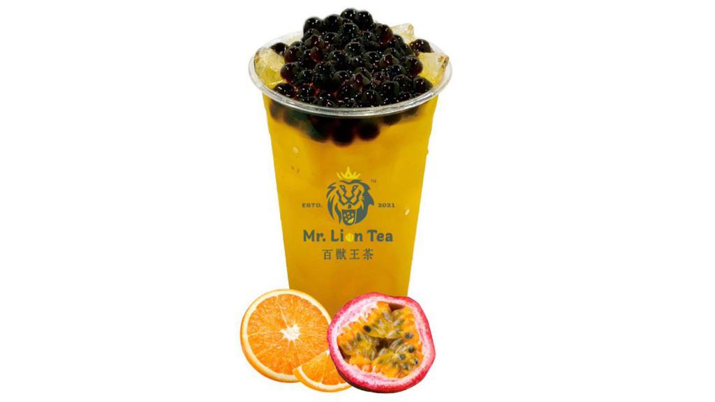 Passion-Orange · Passion-Orange juice base comes with boba.