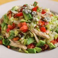 Chicken Chopped · roasted peppers, fennel, avocado, tomatoes, bacon, bleu cheese, sweet-basil vinaigrette.