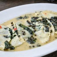 Ravioli Picatta · spinach filling, lemon butter, white wine, capers