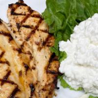 Protein Overload · Char-grilled chicken breast, two egg whites scrambled and cottage cheese.