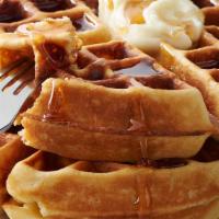 Original Chef Crafted Waffles · Chef crafted waffles with homemade maple syrup, topped with your choice of fruit.
