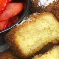 French Toast Stix · (4) Homemade french toast sticks dipped in our cinnamon sugar batter and deep fried. Served ...