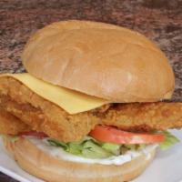 White Fish Sandwich (Fresh On A Bun) · Fish Breaded and Fried Served on a bun. Served with Lettuce, Tomatoes, Cheese, and Tartar Sa...