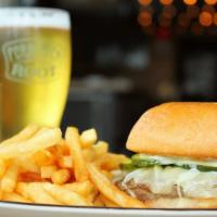Fr Burger · Giardiniera mayo, aged cheddar, onions, B&B pickles, brioche bun.

These items are cooked to...