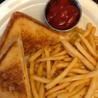 Kids Grilled Cheese · American cheese on grilled Texas toast with fries or a side salad. (Vegetarian)