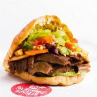 Gyro Pita · Top quality beef and lamb. Made with authentic Greek spices.