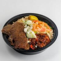 Gyro Mini Bowl · Top quality beef & lamb. Made with authentic Greek spices.