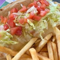 Chicken Sub · Grilled chicken breasts with shredded lettuce, tomatoes, melted jack cheese and Italian dres...