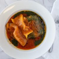 Gbegiri With Ewedu · Gbegiri stew mixed with grounded jute leaf stew.