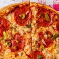 Pizza Supreme · Pepperoni, sausage, onions, and green peppers.