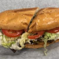 Super Philly Cheesesteak · Beef or chicken. Super includes: provolone cheese, onions, green pepper, mayo, lettuce, toma...