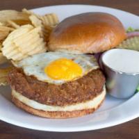 Scotch Egg Burger · A patty made of beef and the same sausage we use in our Scotch Eggs, coated in egg wash, the...
