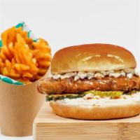 Buffalo Chick’N Sandwich · Crispy plant-based southern fried chick’n breast tossed in our spicy house made bangin’ buff...