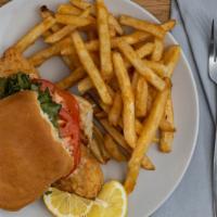 Fish Sandwich · Served with lettuce, tomato, and mayo