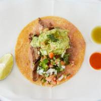 Cecina Steak · Handcrafted specialty taco. Cecina steak is handcut and cured inhouse and topped with pico d...