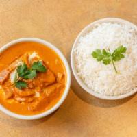 Butter Chicken · Boneless Chicken thigh marinated in yogurt and cooked in herbs and spices.