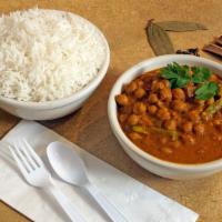 Chana Masala · Chick peas cooked with onions, tomatoes and spice.