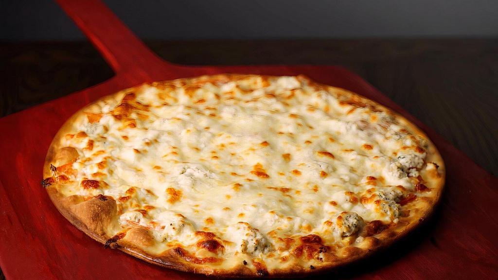 White Pizza · Olive oil in place of pizza sauce with garlic, tomato and ricotta cheese. Your choice of size is available.