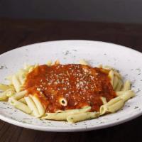 Mostaccioli · Pasta and marinara sauce. Served with garlic bread and grated cheese.