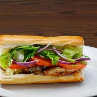 Grilled Chicken Sandwich · Chicken breast, mozzarella, tomato, onion and lettuce on French bread.