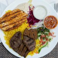 Combination Entree · Grilled beef tenders, chicken and kifta served with rice and salad.