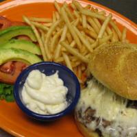 Mexi-Burger · A half-pound, premium grilled burger topped with jalapeño bacon, pepper jack cheese, avocado...