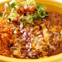 Cheese & Onion Enchiladas · Two corn tortillas filled with cheese topped with diced red onions and your choice of sauce.