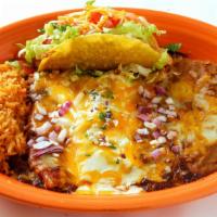 Guadalajara · Two cheese enchiladas, a ranchero chicken enchilada, and a crispy chicken taco.