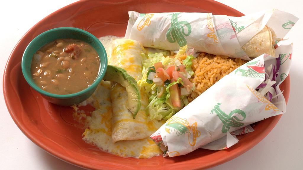Baja · One fish taco, one shrimp taco, and one seafood enchilada.
 
Consuming raw or undercooked meats, poultry, seafood, shellfish or eggs may increase your risk of food borne illness.