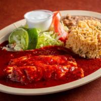 Enchiladas · Three enchiladas covered with your choice of guajillo, ranchera or green sauce.