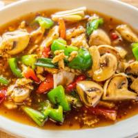 Pad Prik · Choice of meat, sauteed with bell pepper, onion, scallion, and mushroom in brown sauce.