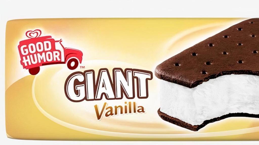 Giant Vanilla Sandwich · A giant treat with vanilla ice cream packed between two chocolate-flavored wafers each bite better than the last.
