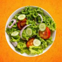 Possessed House Salad  · Salad made with romaine lettuce with artichoke hearts, green peppers, kalamata olives, tomat...