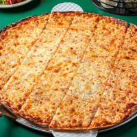 White Pizza · Extra thin and crispy crust with garlic, extra virgin olive oil, mozzarella, provolone, and ...