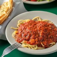 Classic Spaghetti And Marinara     · Served with garlic bread. Add Italian sausage, meatballs, or chicken breast for an additiona...