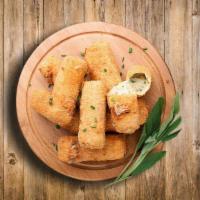 Mozzarella Fingers (9 Pieces) · Cheese coated in seasoned breadcrumbs, then deep fried until golden brown and crispy