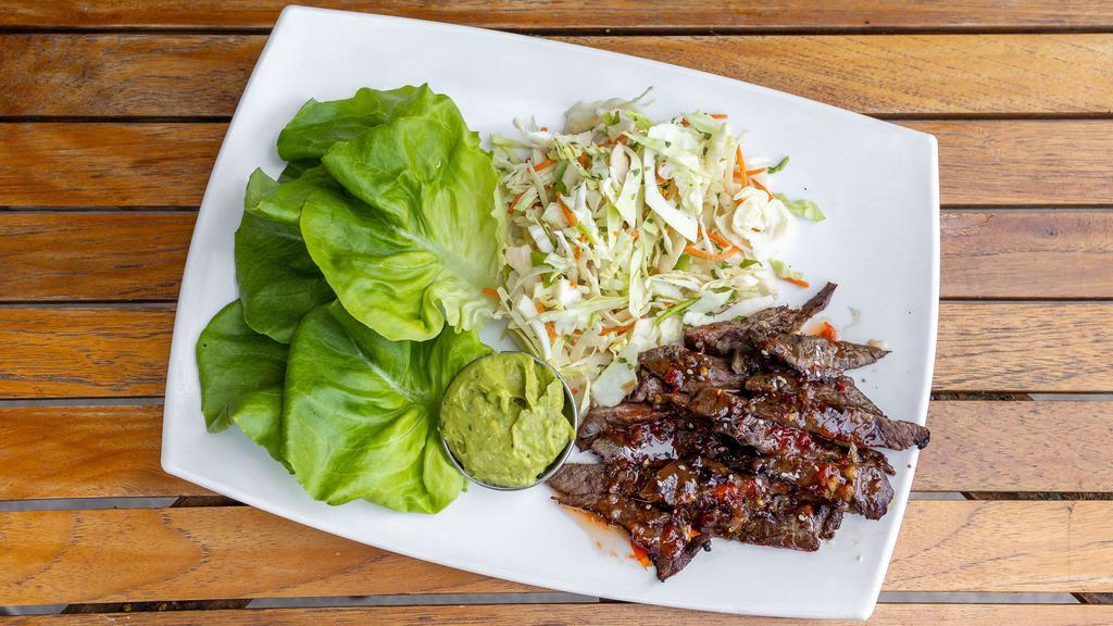 Steak Lettuce Wraps(Delivery) · Chili-spiced flank steak, sesame slaw and avocado puree. Served with lettuce cups