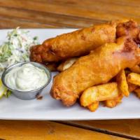 Fish And Chips(Delivery) · Fulton beer battered cod, hand-cut chips,. malt vinegar coleslaw, bread and butter pickles,....