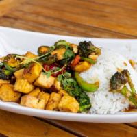 Kung Pao Tofu(Delivery) · Pan fried tofu in kung pao sauce with broccoli,. fresno chilies, peppers, crushed peanuts an...
