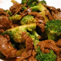 Beef With Broccoli · Beef, broccoli and a small mix of celery bamboo shoots carrots mushrooms and white onions wi...