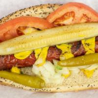 Jumbo Char Dog · A thicker dog char-grilled to perfection.  Chicago style includes mustard, relish, diced oni...