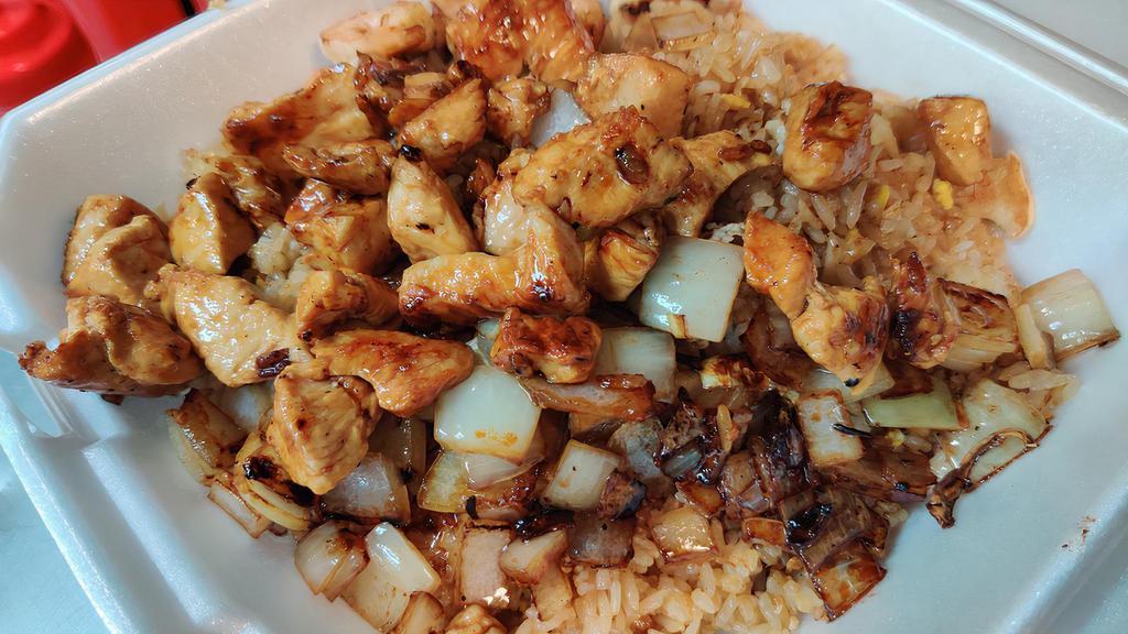 Hibachi Chicken · All hibachi meal comes with fried rice cabbage and 2 sauce.