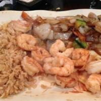 Hibachi Shrimp · All hibachi meal comes with fried rice cabbage and 2 sauce.