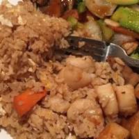 Hibachi Scallop · All hibachi meal comes with fried rice cabbage and 2 sauce.