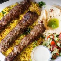 Beef Kafta Kabob Plate · Three skewers of juicy ground beef and vegetables grilled to perfection. (the plate comes wi...
