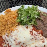3 Piece Enchiladas · Choice: mole salsa, verde salsa, and ranchero salsa.