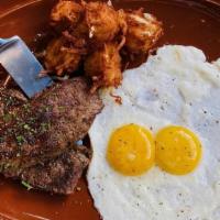 Steak & Eggs. · Steak Tenderloin Cooked to Order 2 Eggs your way & Hashbrown Tumblers.